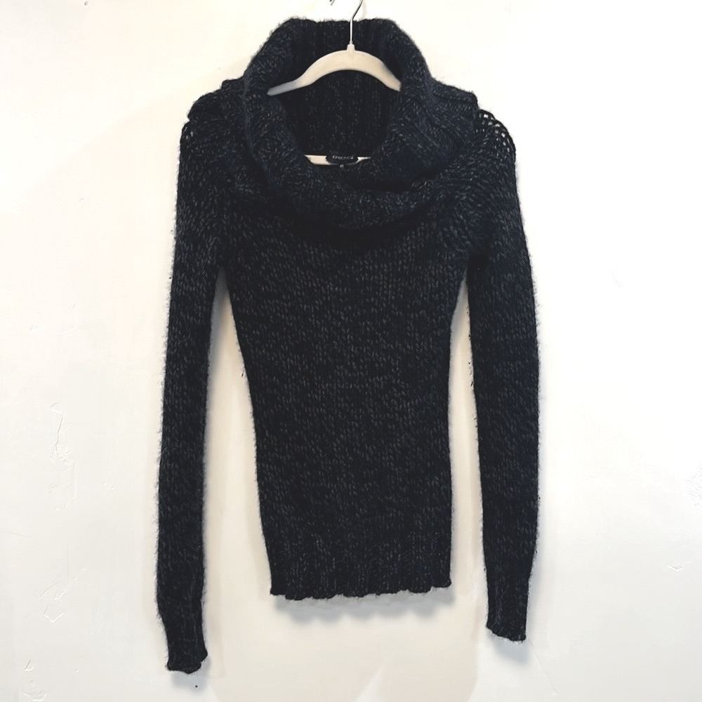 BORBONESE black and grey knit 100% cashmere cowl neck sweater